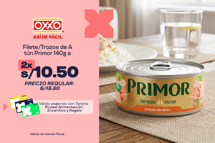 FILETE/TROZOS DE ATÚN PRIMOR 140G A 2 X S/10.50.PRECIO REGULAR: S/13.30